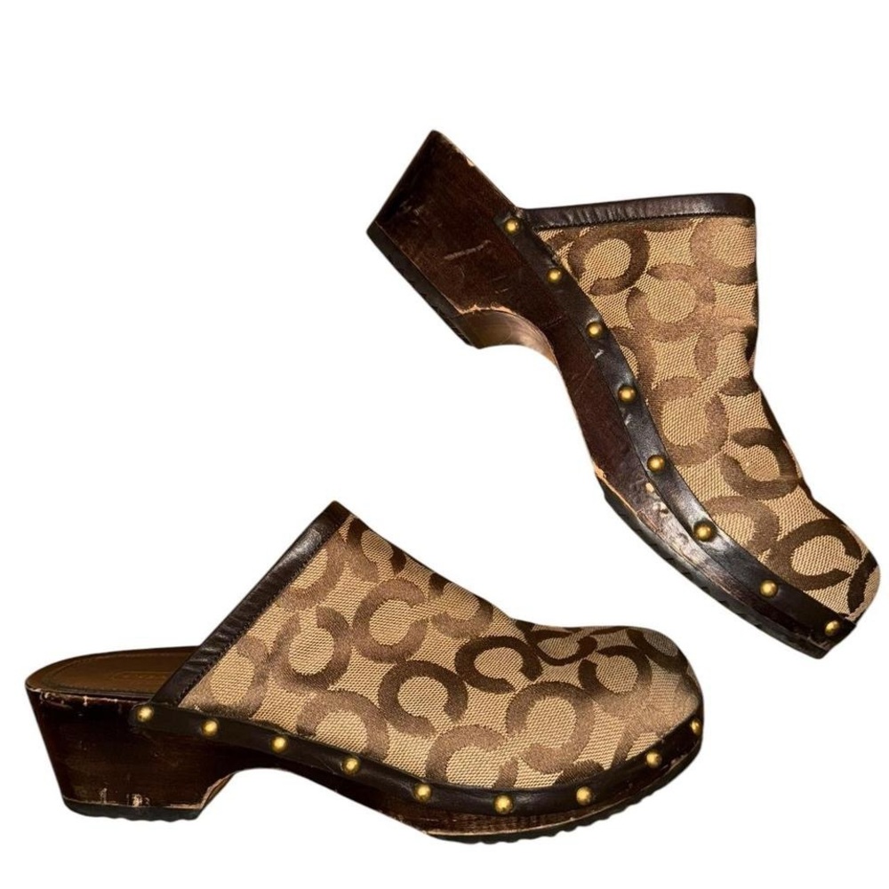 vintage coach monogram logo clog mules